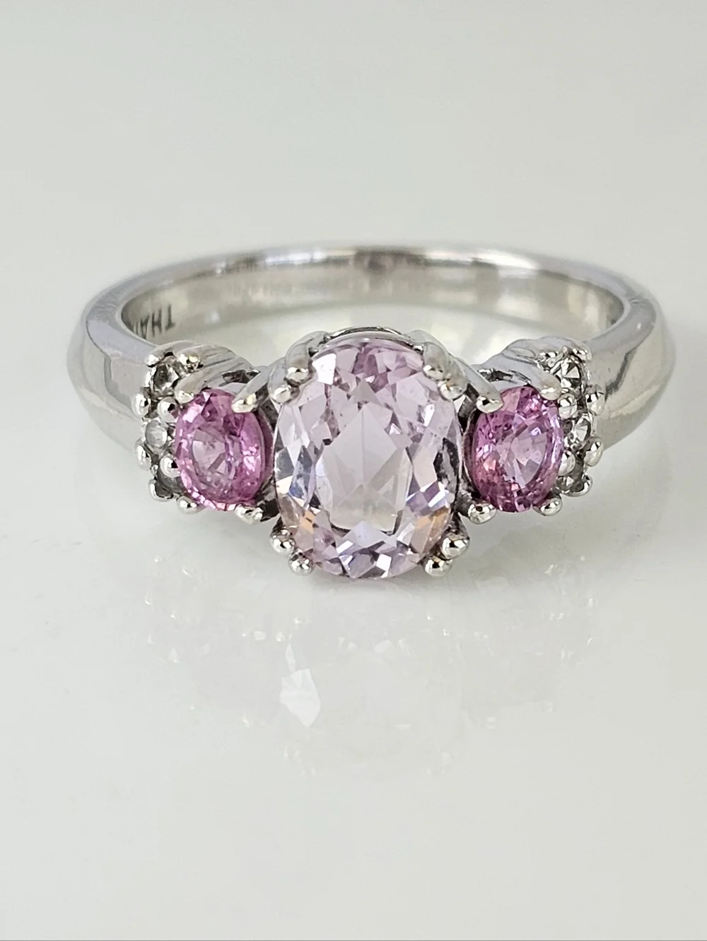 Natural Kunzite & Pink Sapphire Ring Sterling Silver Rhodium Overlay Sz 7!